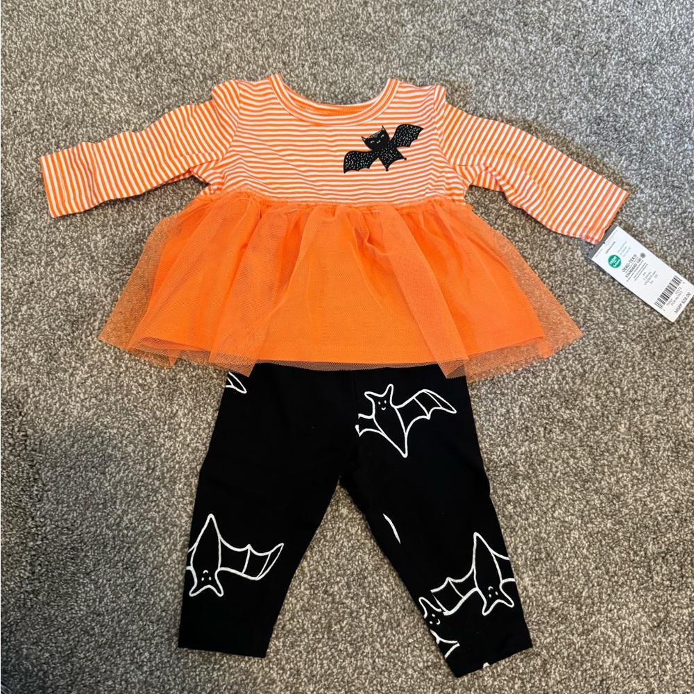 NEW Carter’s Baby Girl Halloween Tulle top & pants set 3m 3 months Bat leggings